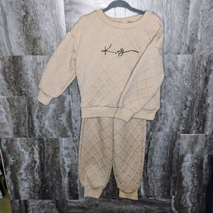 SHEIN Little Boys' Letter Print Drop Shoulder Sweatshirt And Jogger Pants Set 4Y